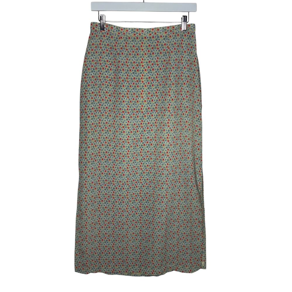 Vintage Christopher & Banks Womens Size 8 Ditzy Floral Maxi Skirt Yellow Cottage